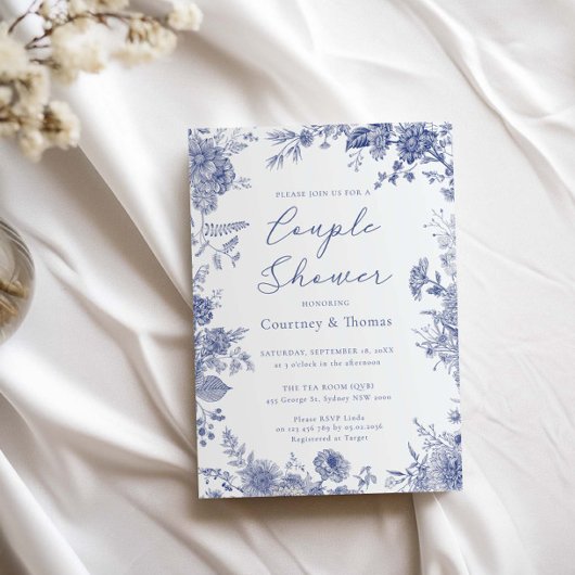 Invitation Elégant Toile Français Blue toile couple douche