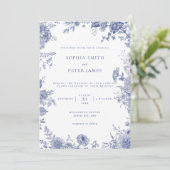 Invitation Elégant Toile Français Jardin Bleu Floral (Debout devant)