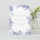 Invitation Elégant Toile Français Jardin Bleu Floral (Debout devant)