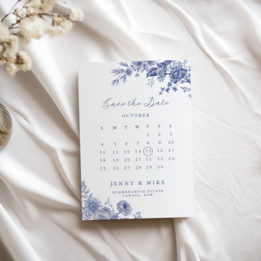 Invitation Elégant Toile Français Jardin Bleu Floral