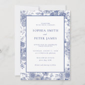 Invitation Elégant Toile Français Jardin Bleu Floral (Devant)