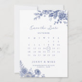 Invitation Elégant Toile Français Jardin Bleu Floral (Devant)