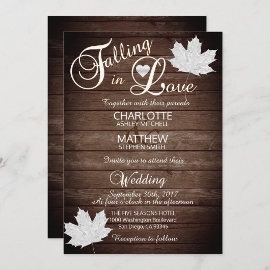 Invitation Élégant TOMBER dans AMOUREUX Mariage campagnard ru (Devant / Derrière)