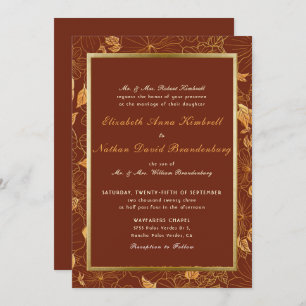 Invitation Élégant Tone Terre Terracotta Gold Floral Mariage