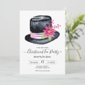 Invitation Élégant Top Hat et Poinsettia Christmas Tea Party (Debout devant)