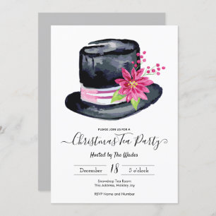 Invitation Élégant Top Hat et Poinsettia Christmas Tea Party