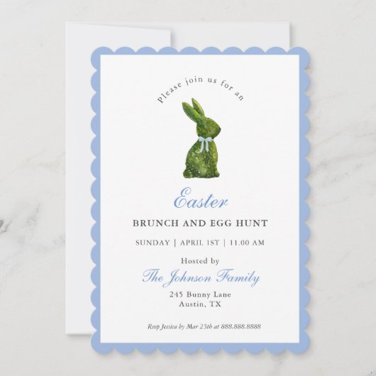 Invitation Elegant Topiary Bunny Easter Brunch  (Devant)