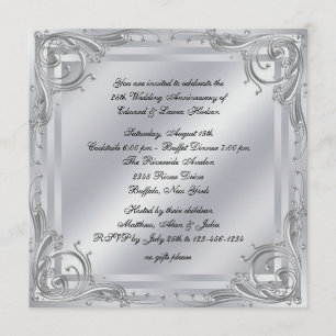 Invitation Élégant Tourbillon Argent 25e Anniversaire de Mari