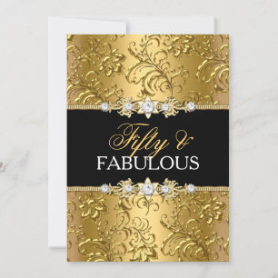 Invitation Élégant Tourbillon Floral Or Cinquante et Fabuleux