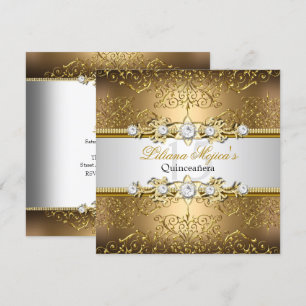 Invitation Élégant Tourbillon Or Argent Damassé Quinceanera