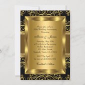 Invitation Élégant Tourbillon Or & Noir Photo 50 Ans (Dos)