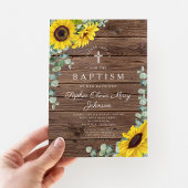 Invitation Élégant tournesol Croix Baptême