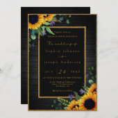 Invitation Elégant tournesol doré et Mariage en bois rustique (Devant / Derrière)