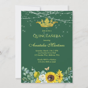 Invitation Elégant Tournesol Emerald Green Quinceanera