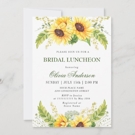 Invitation Élégant tournesol Eucalyptus BRIDAL LUNCHEON (Devant)