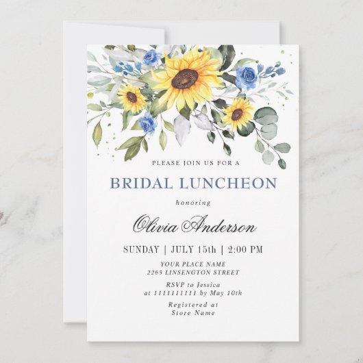 Invitation Élégant tournesol Eucalyptus BRIDAL LUNCHEON Invi (Devant)