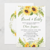 Invitation Elégant tournesol Eucalyptus Brunch & Bubbly (Devant / Derrière)