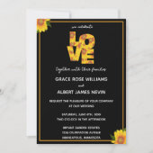 Invitation Élégant tournesol noir fond de toile de fond AMOUR (Devant)