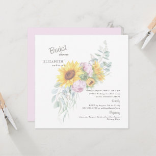 Invitation Élégant tournesol rose Peony Carré nuptiale Invita