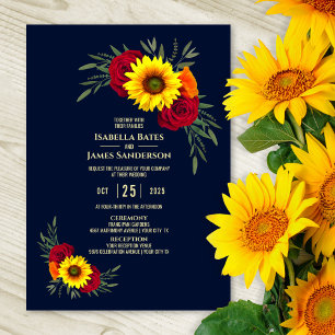 Invitation Elégant tournesol rouge Rose Marine Mariage bleu