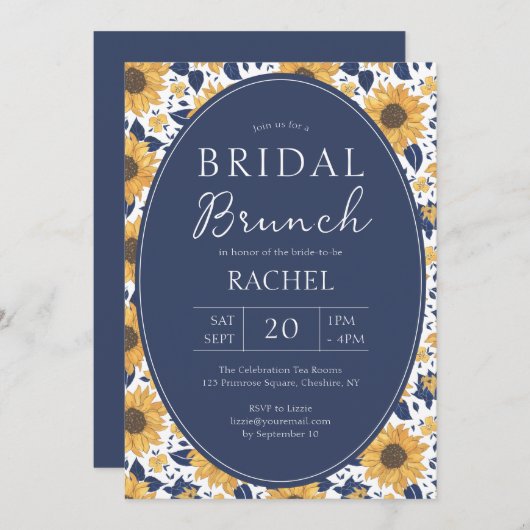 Invitation Élégant tournesol Rustique Bridal Brunch Invitatio (Devant / Derrière)