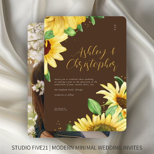 Invitation Elégant tournesol rustique Brown Mariage photo