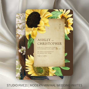 Invitation Elégant tournesol rustique Brown Mariage photo