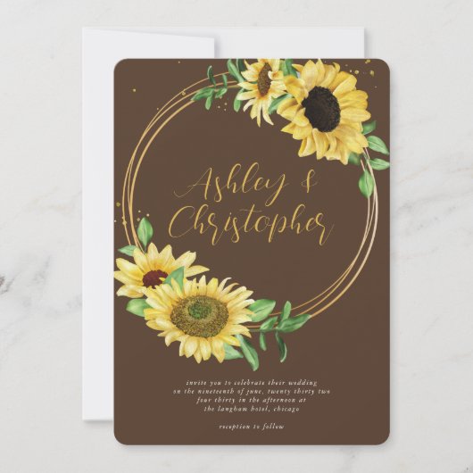 Invitation Elégant tournesol rustique Brown Mariage photo (Devant)