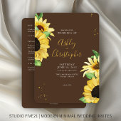 Invitation Élégant tournesol rustique Brown tout-en-un Mariag