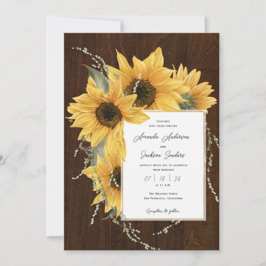 Invitation Élégant tournesol rustique, Mariage de automne (Devant)
