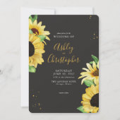 Invitation Élégant tournesol rustique noir Mariage tout-en-un (Devant)