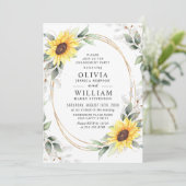 Invitation Élégant Tournesol Vert Fleur Parti d'Engagement Fl (Debout devant)