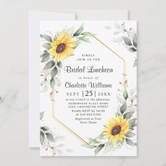 Invitation Élégant tournesol vert Floral Bridal Luncheon (Devant)