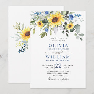 Invitation Élégant Tournesols Aquarelle Eucalyptus Mariage