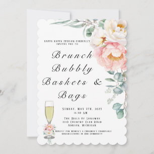 Invitation Elégant tourteau rose Eucalyptus Brunch et Bubbly