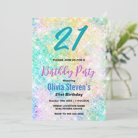 Invitation Elégant tout âge iridescente verte parties scintil (Debout devant)