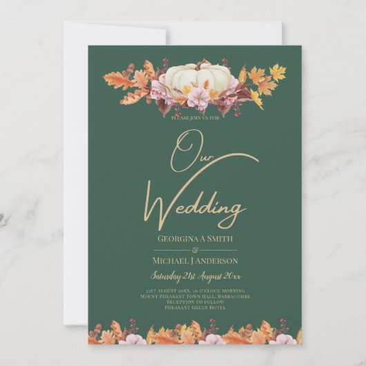 Invitation ÉLÉGANT tout-en-1 Citrouille d'automne Mariage d'o (Devant)