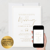 Invitation Élégant tout-en-1 Classic Gold Texte Mariage blanc