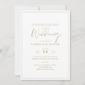 Invitation Élégant tout-en-1 Classic Gold Texte Mariage blanc (Devant)