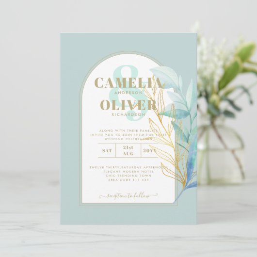 Invitation ELEGANT tout-en-1 Mariage d'armature en laiton dor (Debout devant)