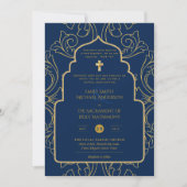 Invitation Élégant tout-en-1 Marine Bleu Gold Mariage catholi (Devant)