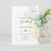 Invitation Élégant tout-en-1 verre de mer Turquoise Mariage f (Debout devant)