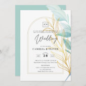 Invitation Élégant tout-en-1 verre de mer Turquoise Mariage f (Devant / Derrière)