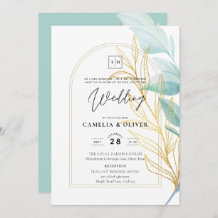 Invitation Élégant tout-en-1 verre de mer Turquoise Mariage f