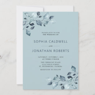 Invitation Elégant tout en un Dusty Blue Eucalyptus Mariage
