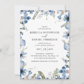 Invitation Elégant tout en un Dusty Blue Flowers Mariage (Devant)