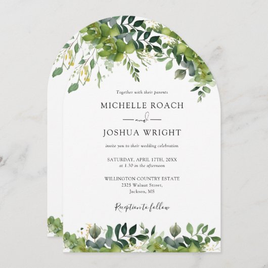 Invitation Élégant tout en un Mariage d'arc fleuri (Devant / Derrière)