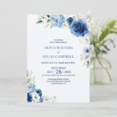 Invitation Élégant tout en un Mariage floral bleu (Debout devant)