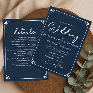 Invitation Élégant Tout-En-Un Mariage Simple Bleu et Blanc