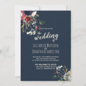 Invitation Elégant tout en un Marine Rose Bourgogne Mariage o (Devant)